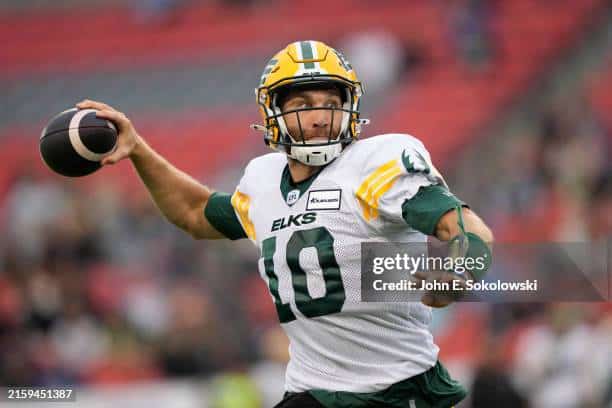 Edmonton Elks quarterback McLeod Bethel-Thompson in Toronto against the Argos in Week 4 in the CFL.