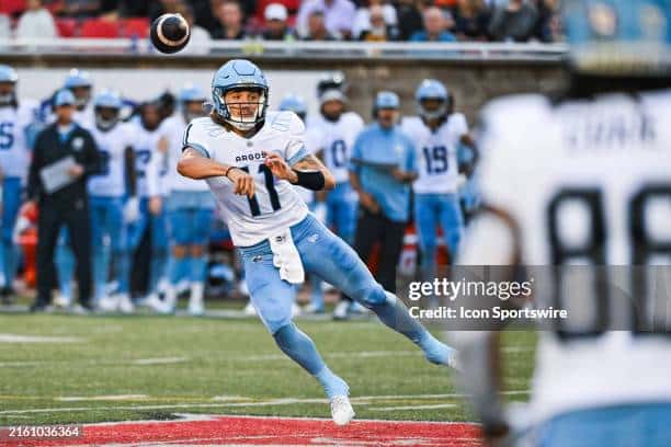 Argos QB Cameron Dukes in Week 6.